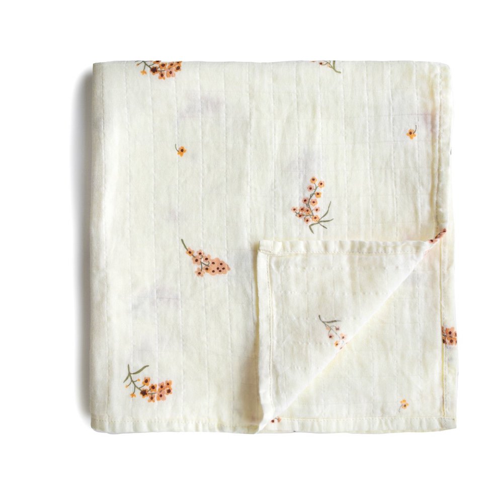 Mushie Organic Cotton Muslin Baby Swaddle- Flowers