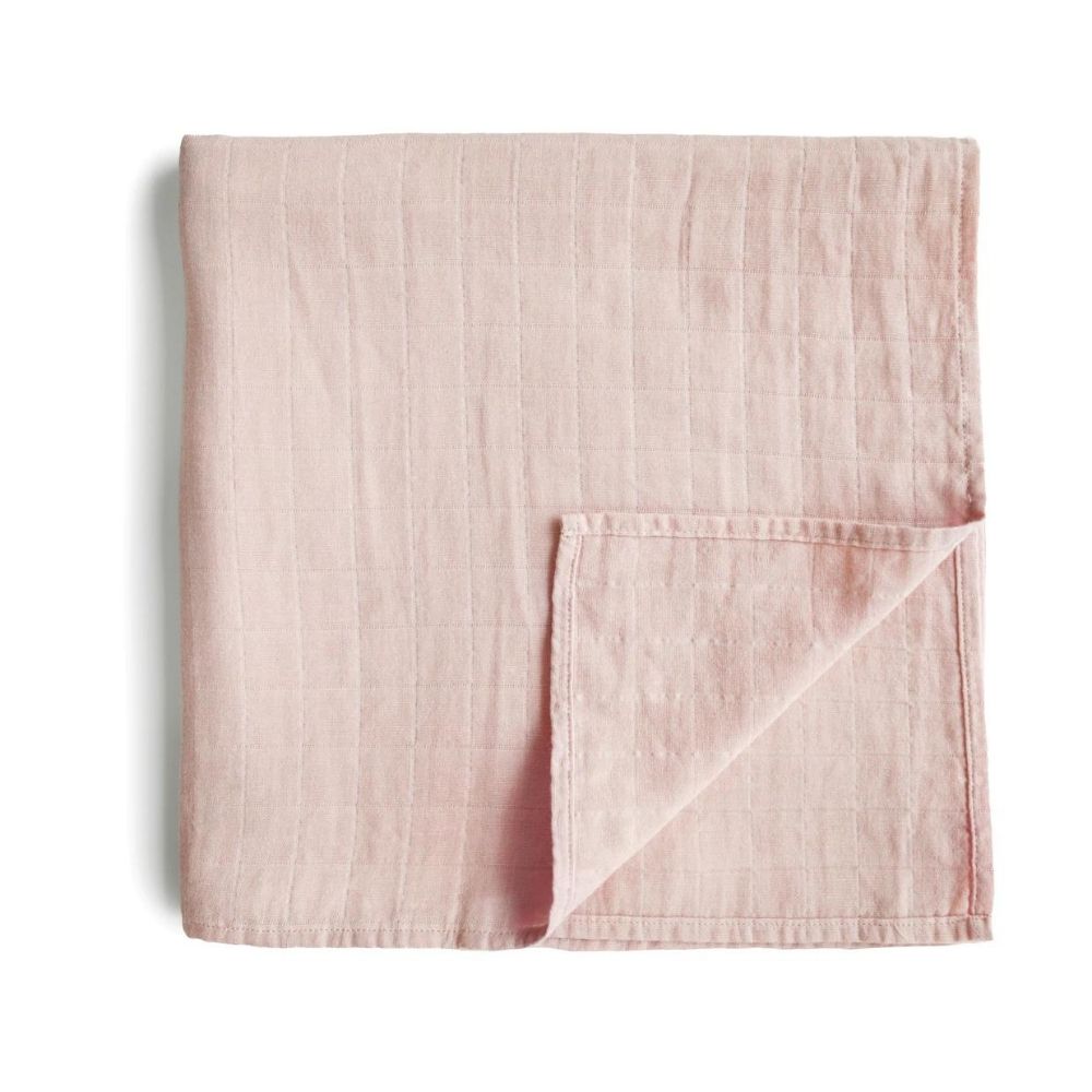 Mushie Organic Cotton Muslin Baby Swaddle - Rose Vanilla