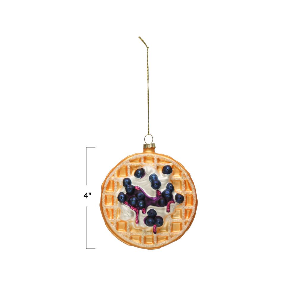Hand-Painted Blueberry Waffle Ornament with Glitter