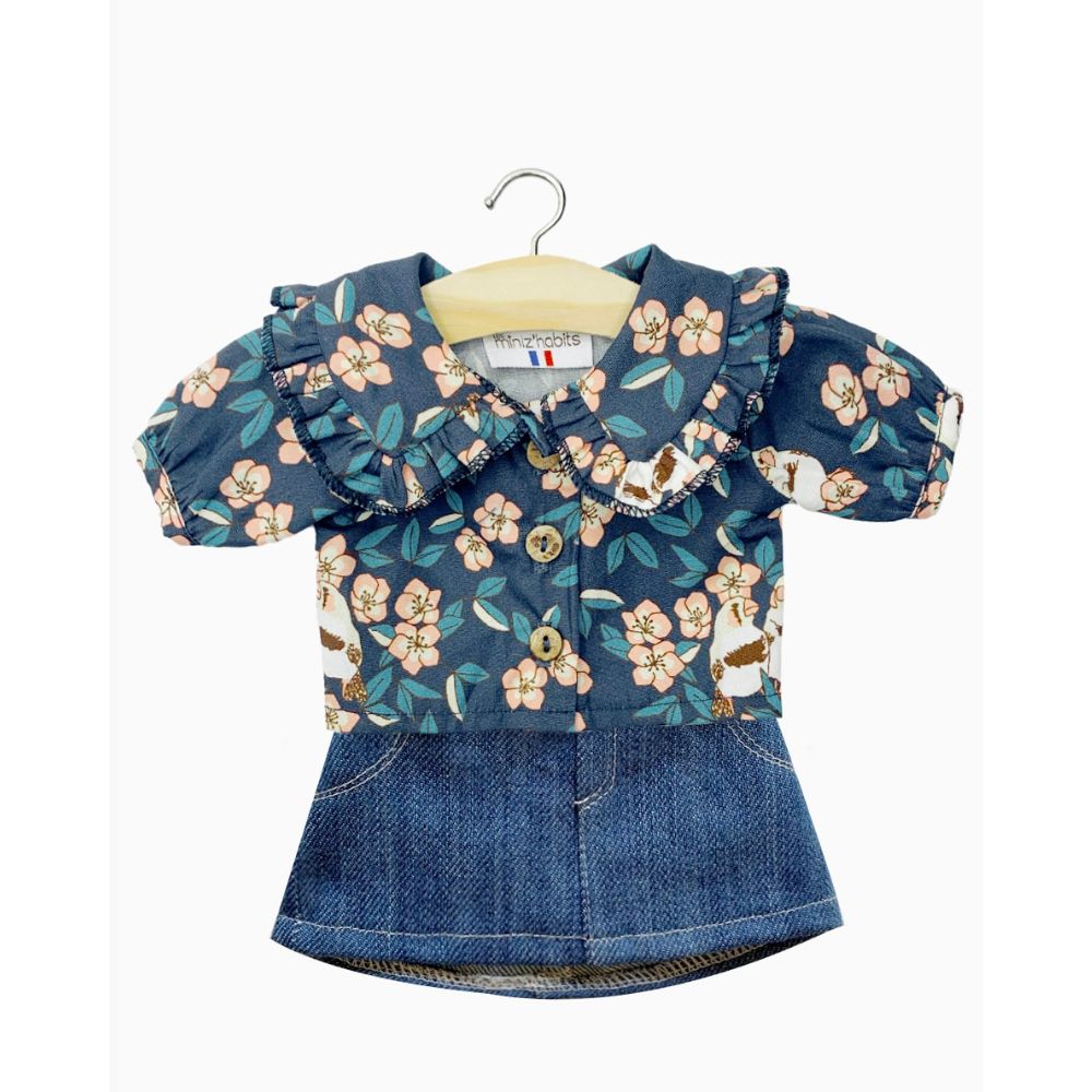 Minikane Clothing for 34cm Gordis Dolls -Karina Mandarins blouse and dark denim skirt set