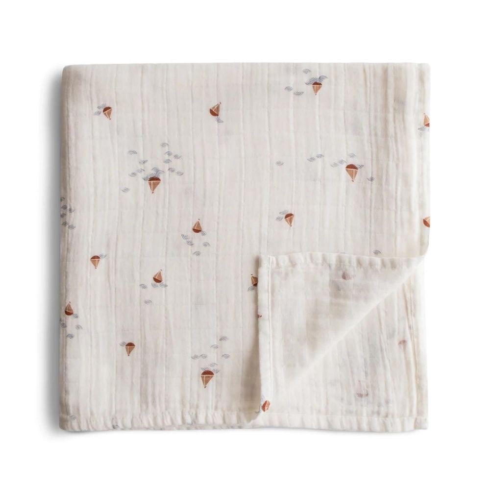 Mushie Organic Cotton Muslin Baby Swaddle - Boats
