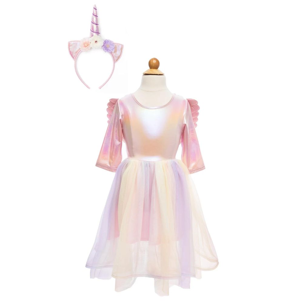 Alicorn Dress with Wings & Headband, White, Size 3-4
