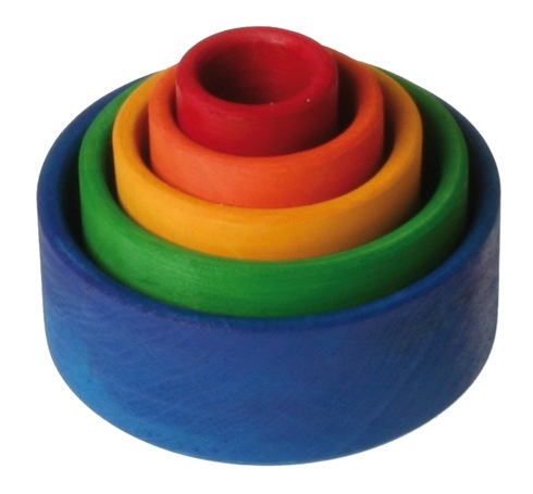Grimm's Small Stacking Bowls, Multi Coloured 5 Pcs Outside Blue