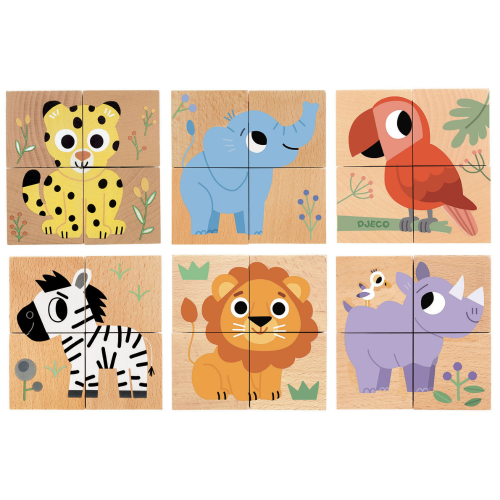 Djeco 4 Wooden Cubes / Wild & Co