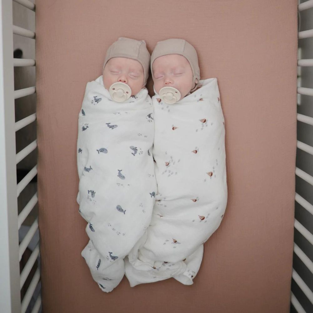 Mushie Organic Cotton Muslin Baby Swaddle - Whales