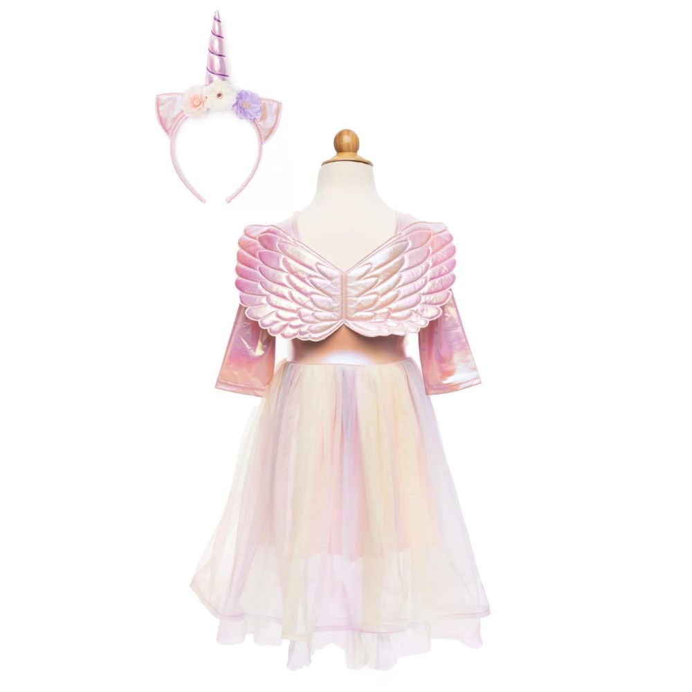 Alicorn Dress with Wings & Headband, White, Size 3-4