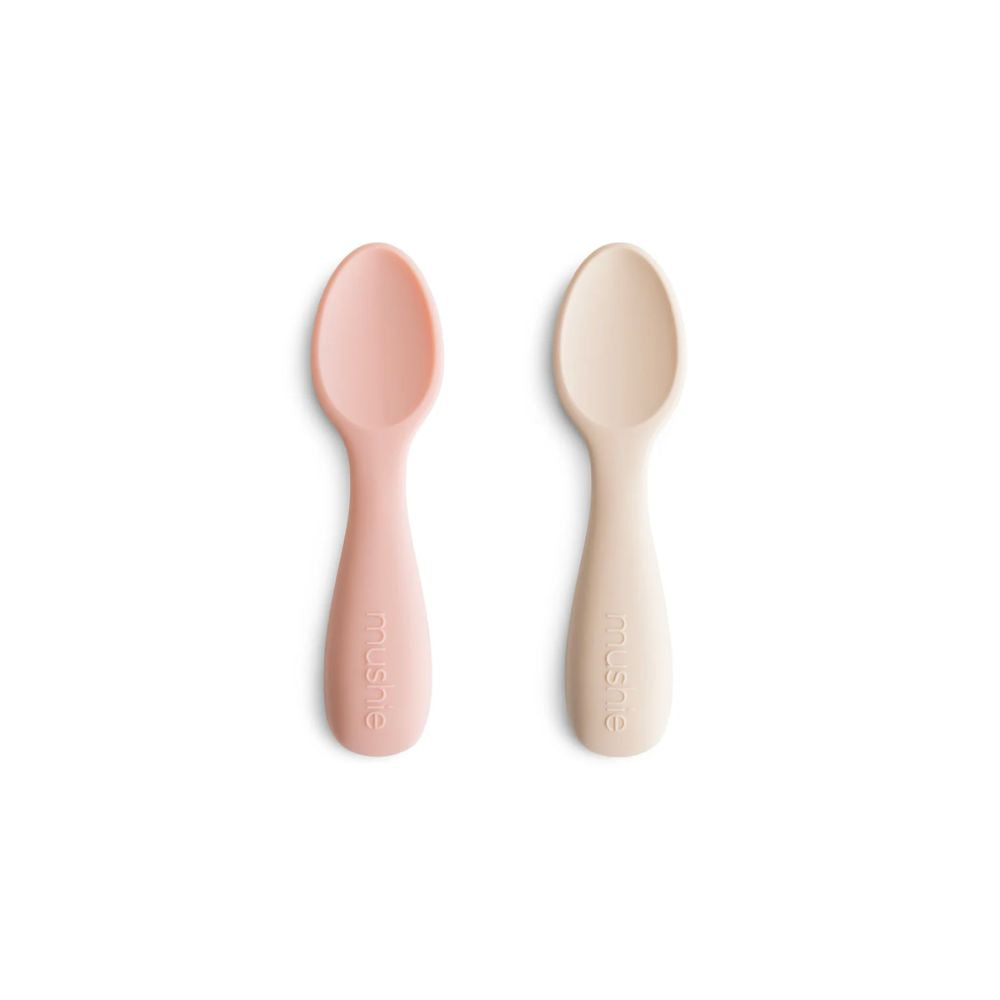 Mushie Silicone Toddler Starter Spoons 2-Pack (Blush/Shifting Sand)