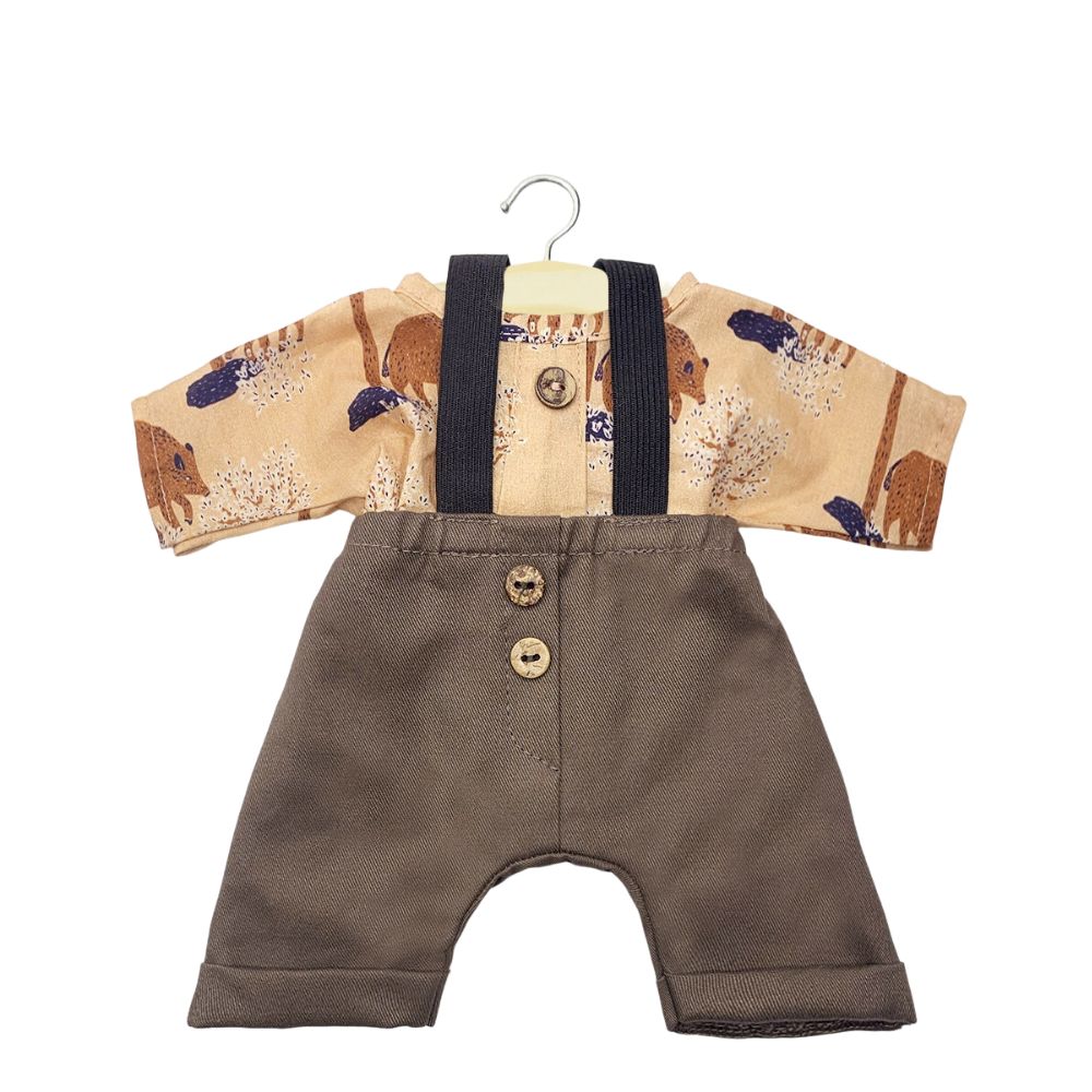Minikane Clothing for 34cm Gordis Dolls- Mao Marcassins top and Jules overalls set in brown gabardine