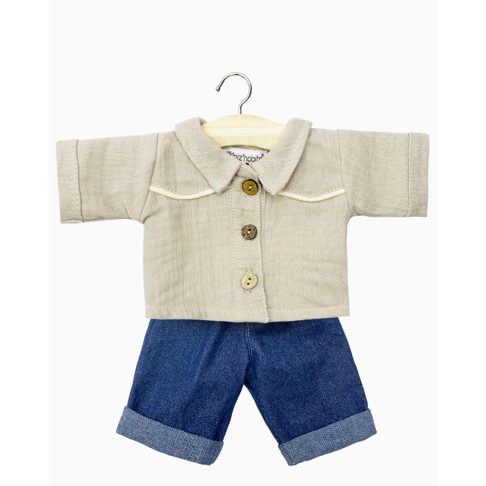 Minikane Clothing for 34cm Gordis Dolls -Pebble Western shirt and blue Boyfriend jeans set