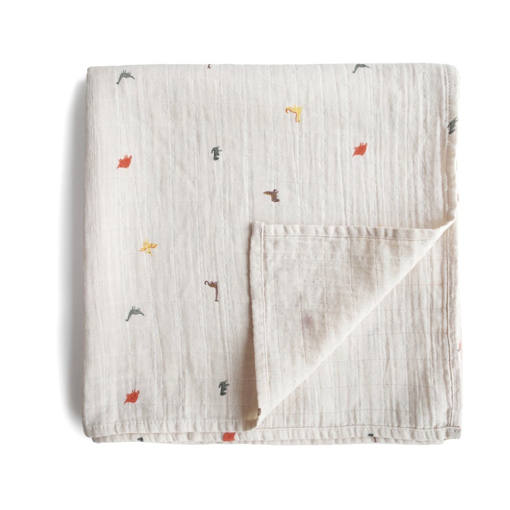 Mushie Organic Cotton Muslin Baby Swaddle - Dinosaurs