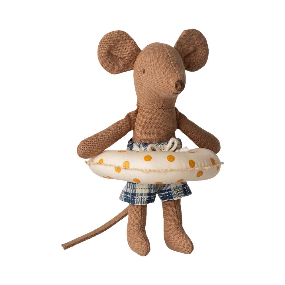 Maileg Beach mouse with Float, Little Brother, Yellow Dots