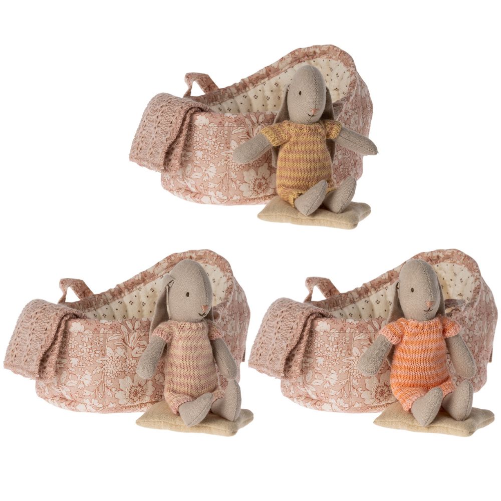 Maileg Bunny in pink Carry Cot, Micro, Assorted