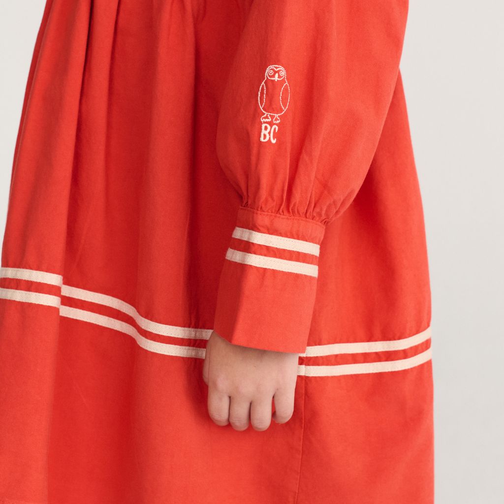 Bobo Choses Sailor dress in red organic cotton, nautical sailor collar, short sleeves