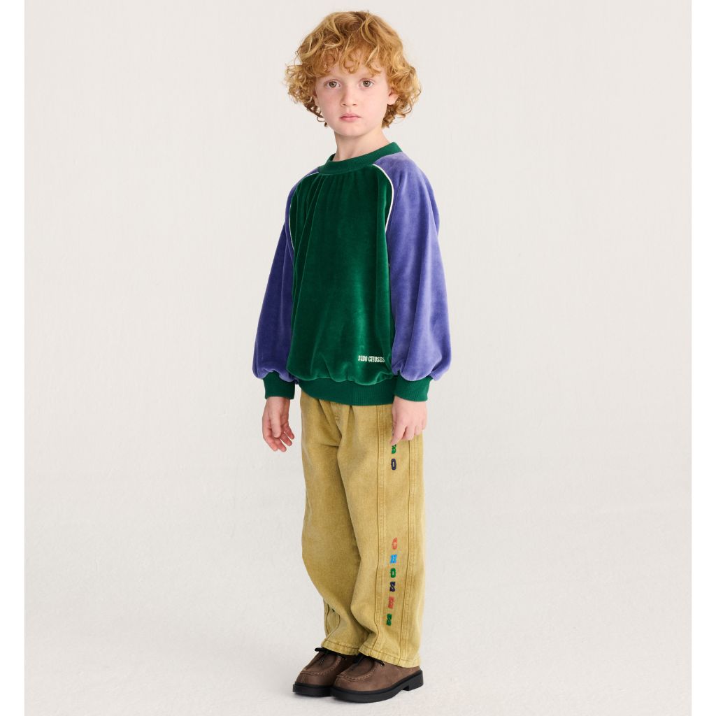 Bobo Choses Color Block sweatshirt in green cotton terry cloth, panelled colour blocks, loose fit