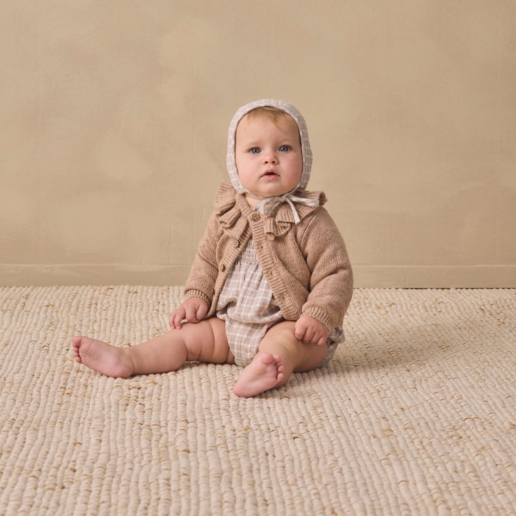 Quincy Mae Ruffle Collar Cardigan Heathered Almond