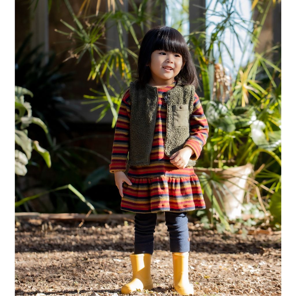 1 + in the Family INUVIK multicolour striped baby dress in soft fleece with a ruffled peplum hem