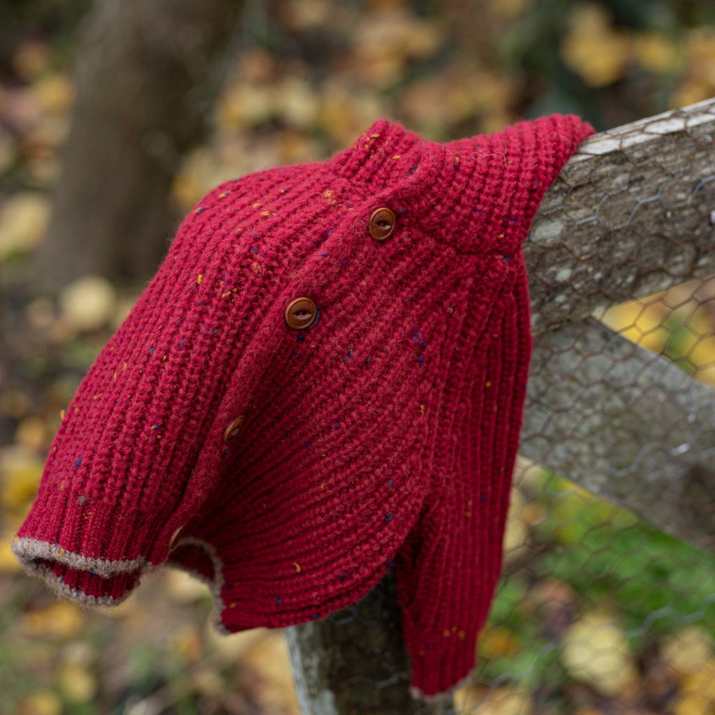 1 + in the Family KELOWNA burgundy baby hooded cardigan in ribbed knit with a button front