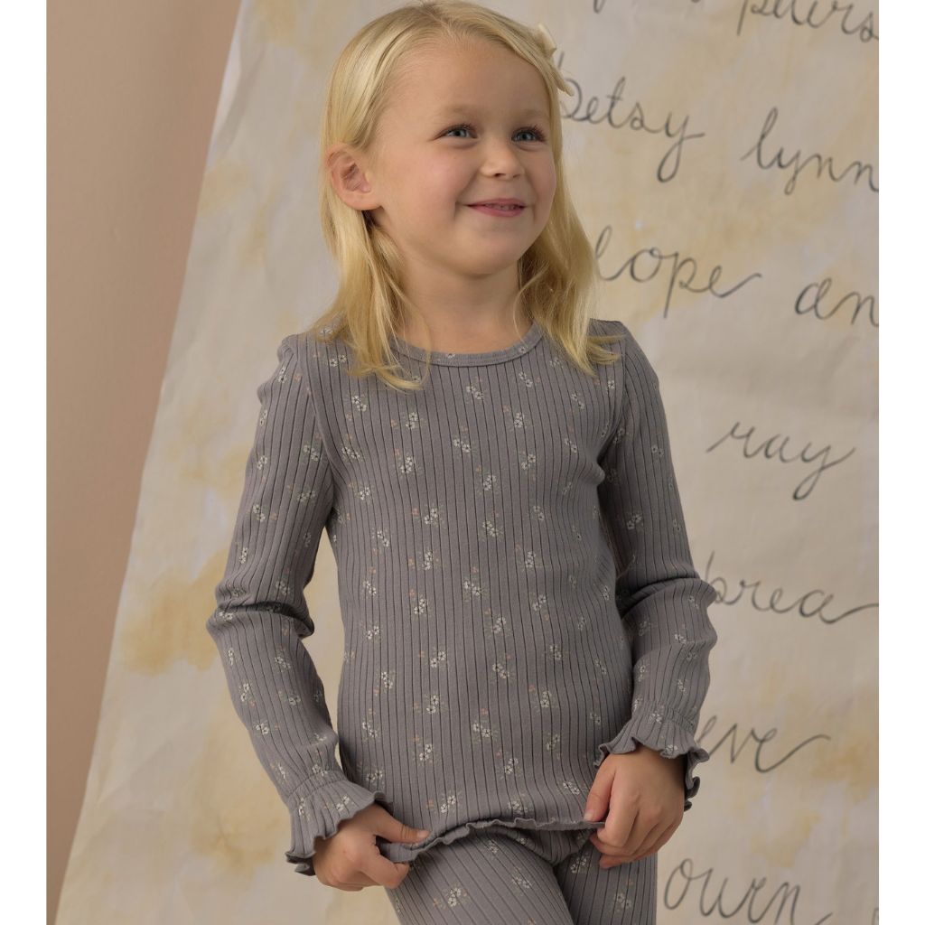 Rylee + Cru Ribbed Long Sleeve Top Slate Bloom