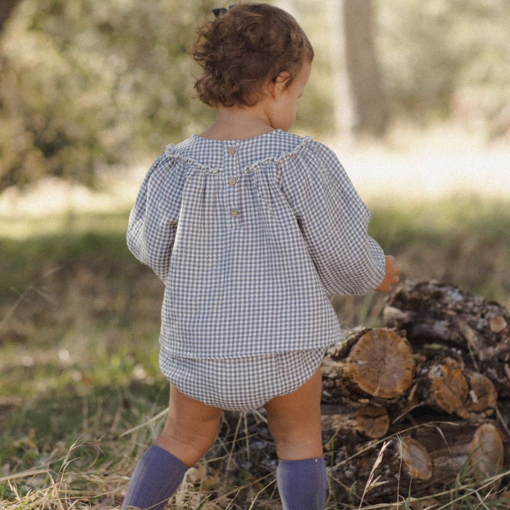 Quincy Mae Mia Top + Bloomer Set Midnight Gingham