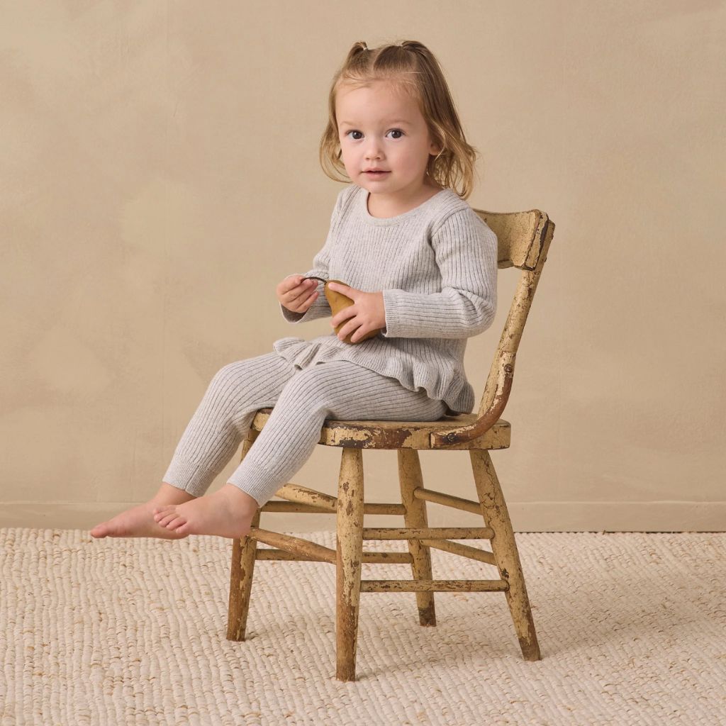 Quincy Mae Rib Knit Peplum Top Heathered Fog