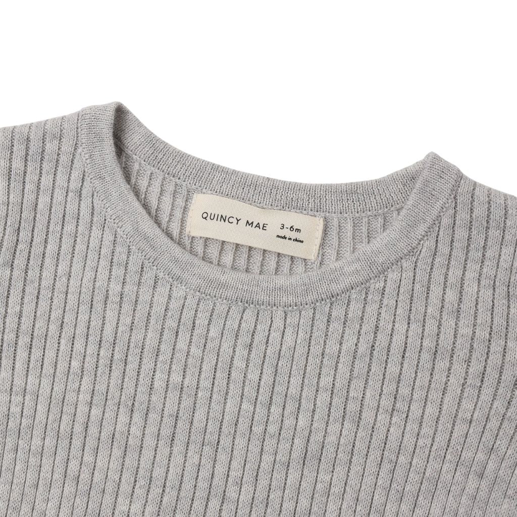 Quincy Mae Rib Knit Peplum Top Heathered Fog