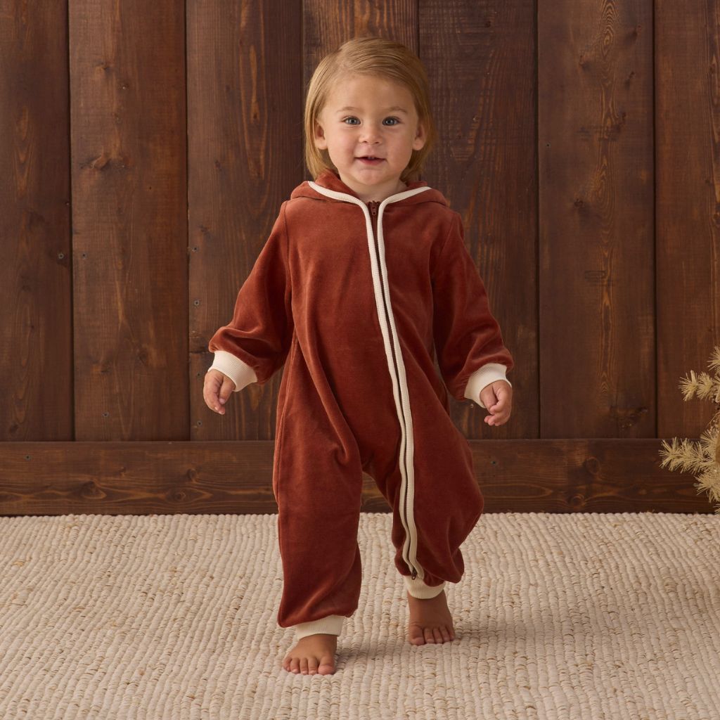 Quincy Mae Velour Zip Jumpsuit Redwood