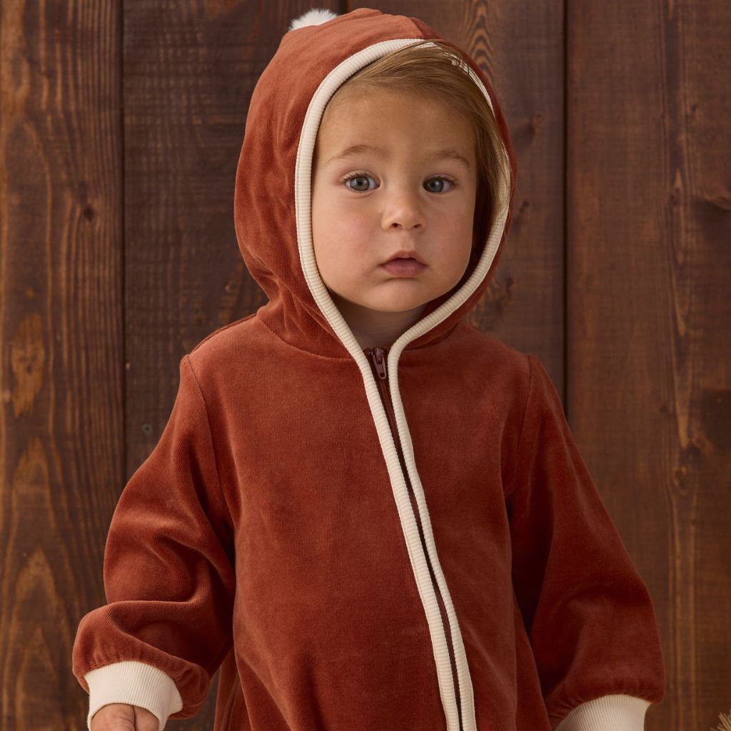 Quincy Mae Velour Zip Jumpsuit Redwood