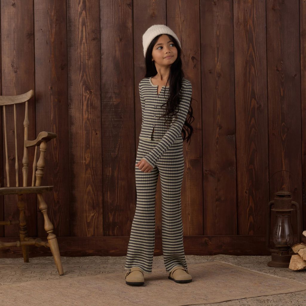 Rylee + Cru Flare Rib Knit Pant Midnight Stripe M