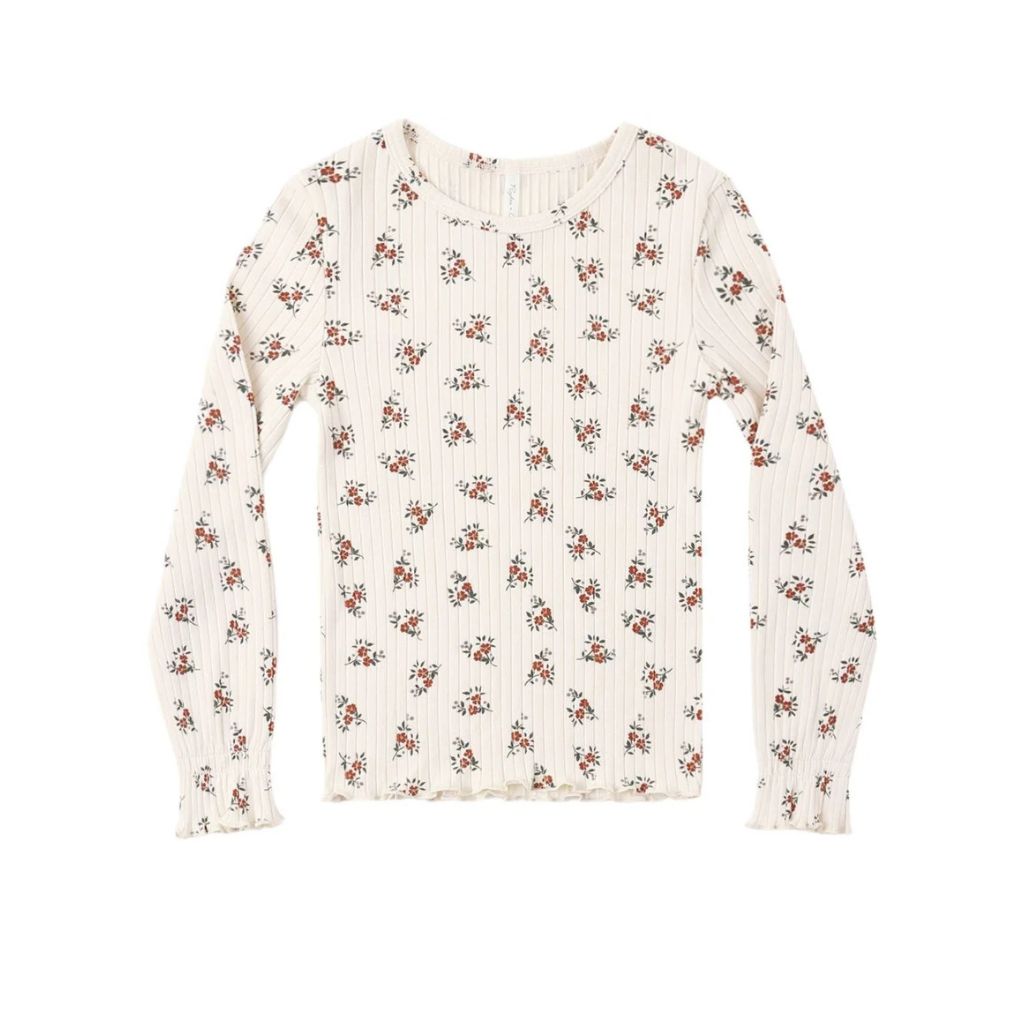 Rylee + Cru Ribbed Long Sleeve Top Ruby Bloom