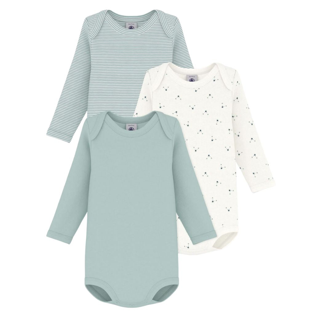 Petit Bateau LS Bodies 3pcs Sage / Mint Stripes
