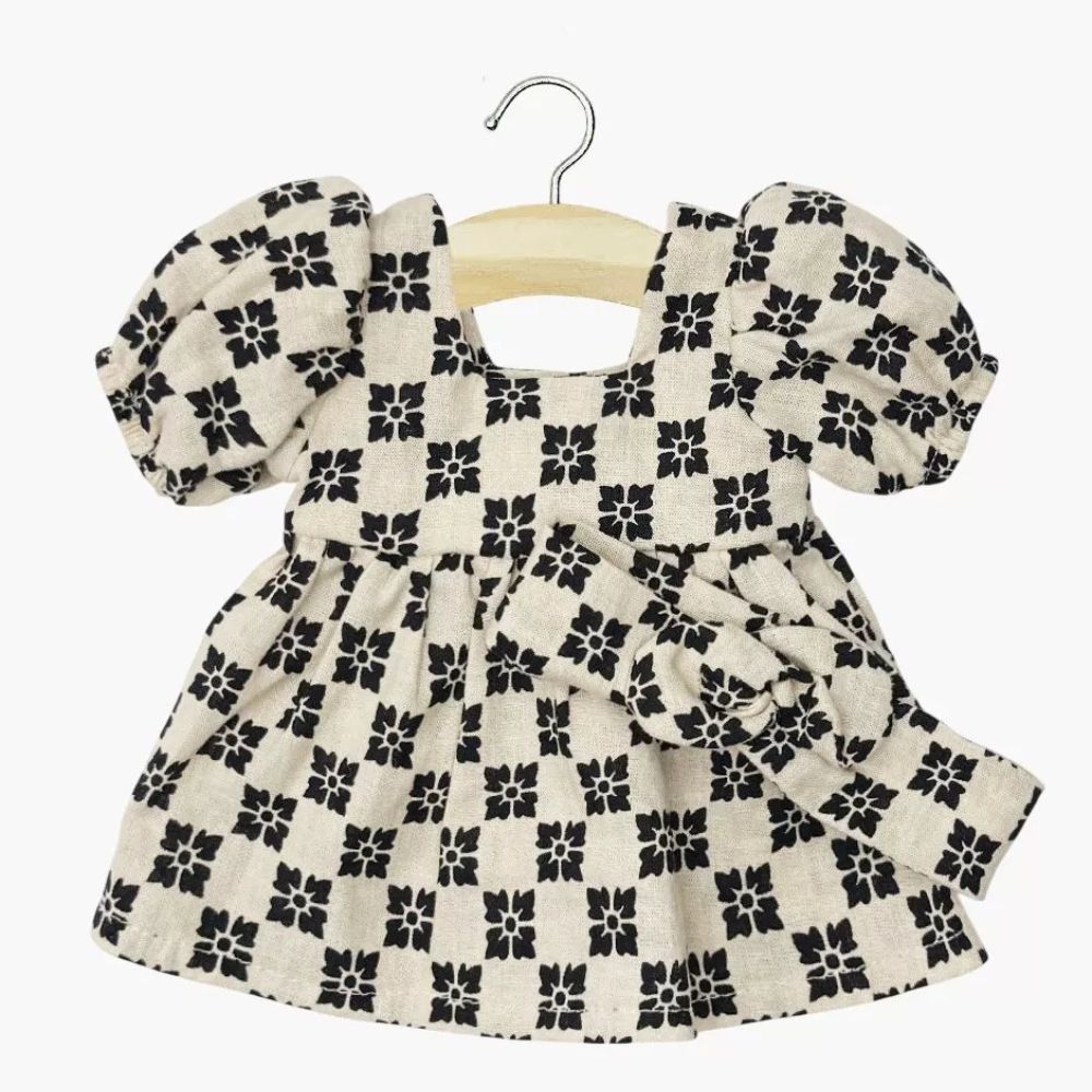 Minikane Clothing for Gordis Dolls 34cm- X Rylee and Cru Fiona Dress and Headband in black and white Checkerboard Crepe