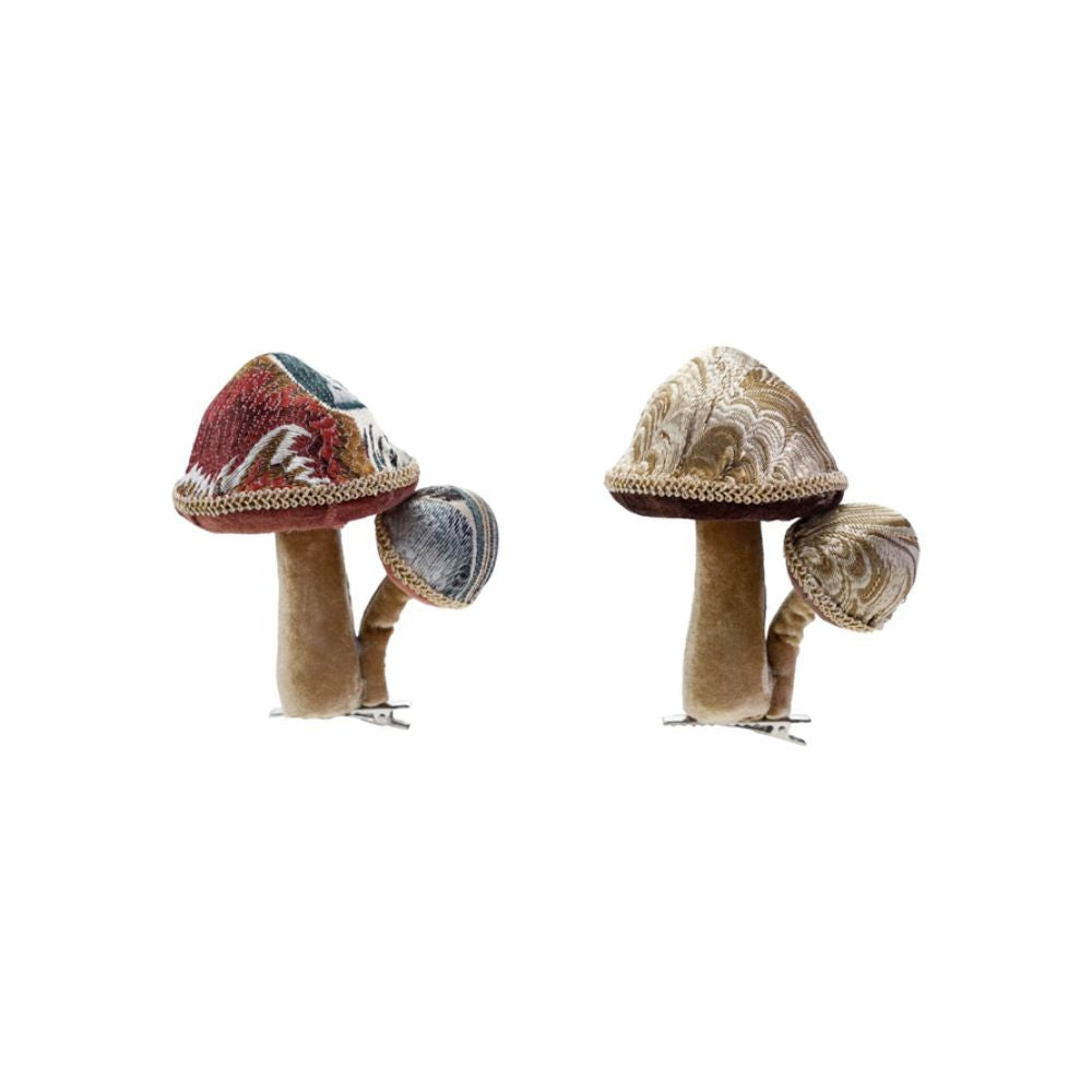 Fabric Jacquard & Velvet Mushroom Clip-on, 4-1/4"H