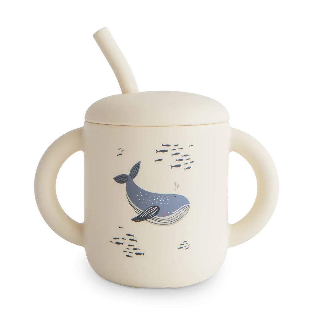 Mushie Silicone Training Cup and Straw - Whales