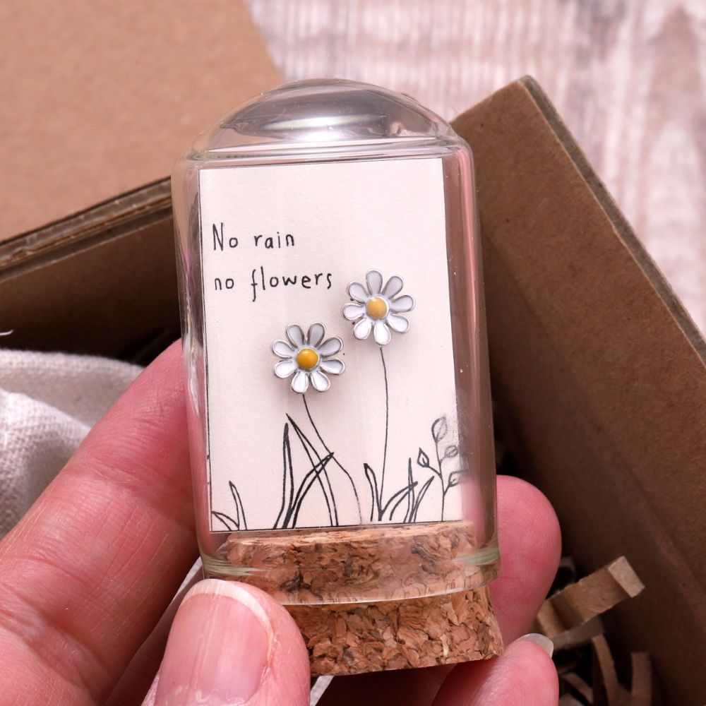 No Rain No Flowers Enamel Daisy Earrings - Silver