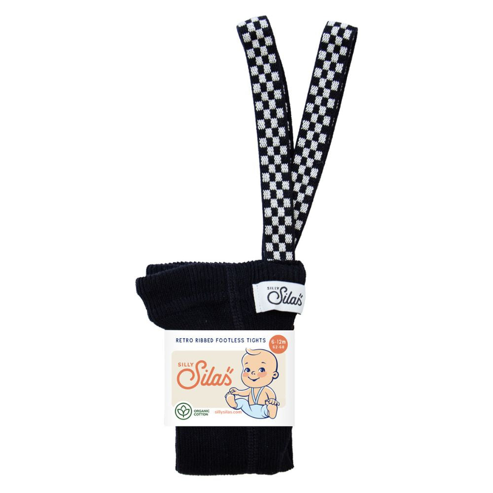 Silly Silas Classic Footless Ribbed Tights Black Checked