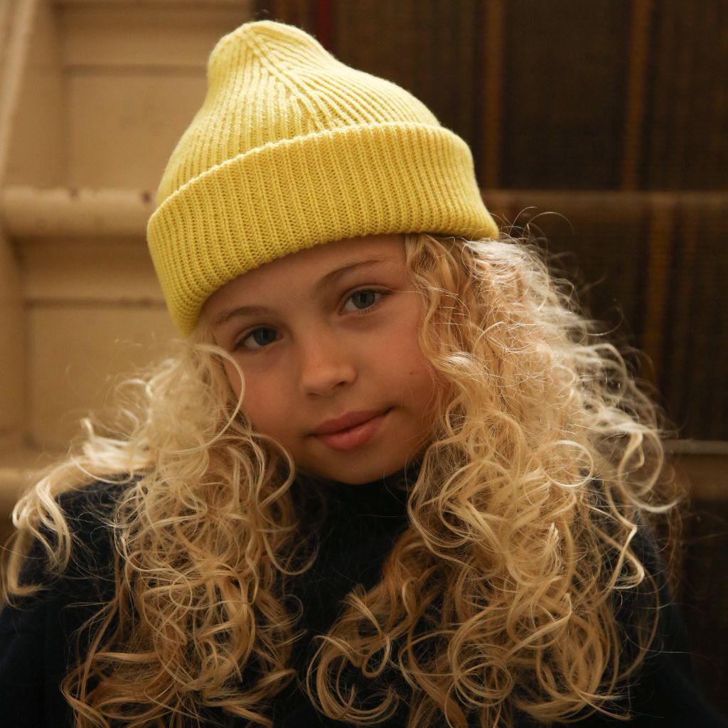 Hvid Fonzie Beanie Kids Sunny Yellow