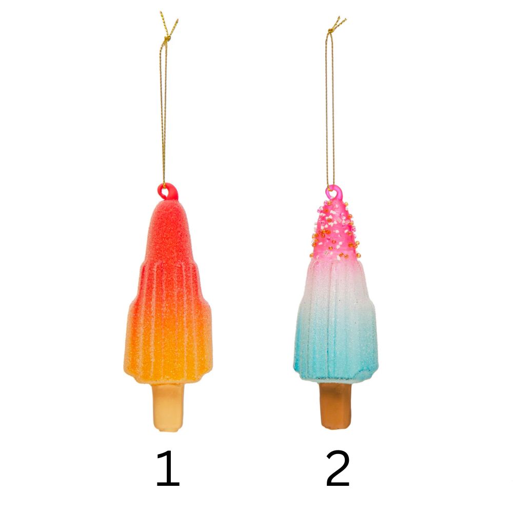 5"H Hand-painted Glass Popsicle Ornament with Glitter