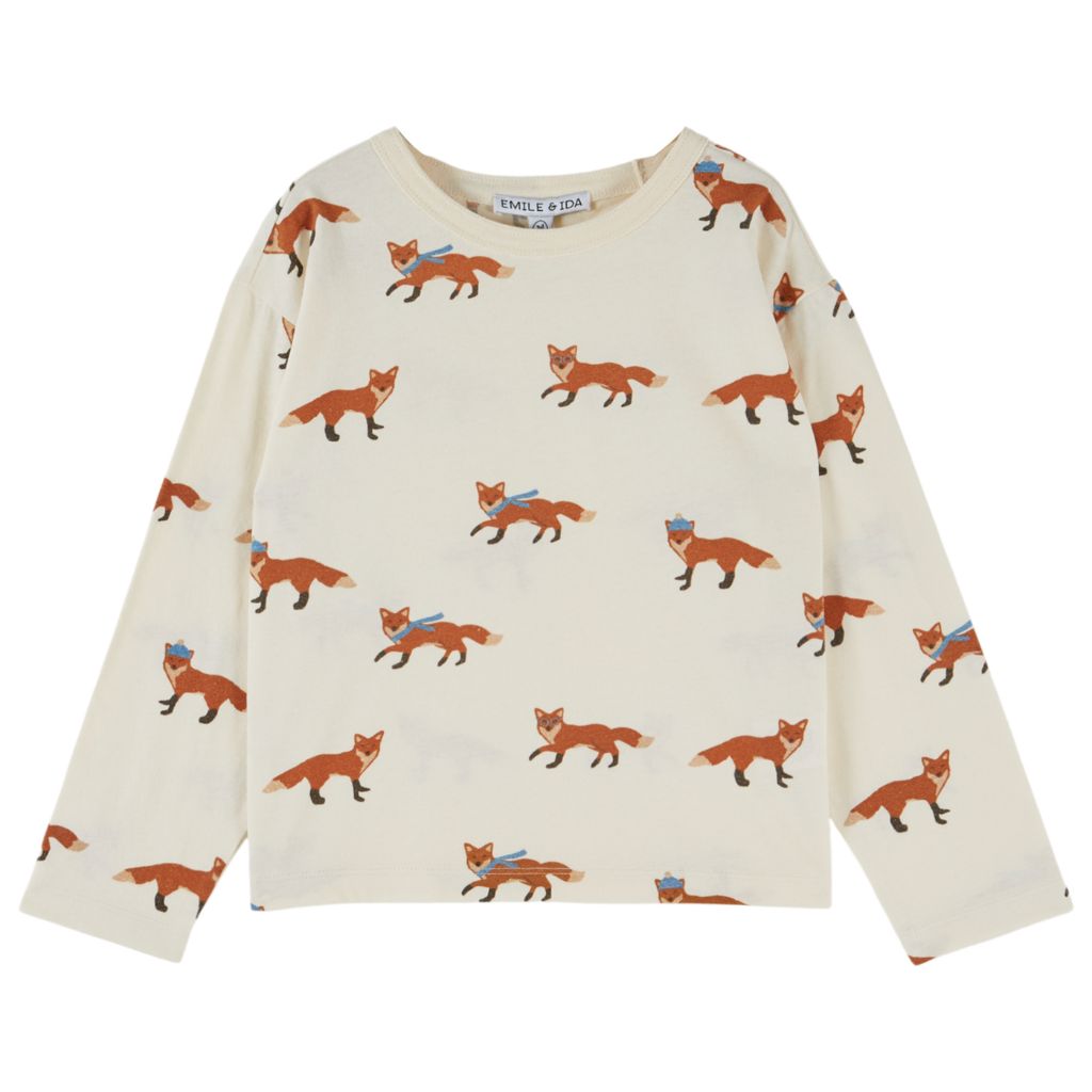 Emile & Ida All Over Print Tee Shirt Ecru Fox
