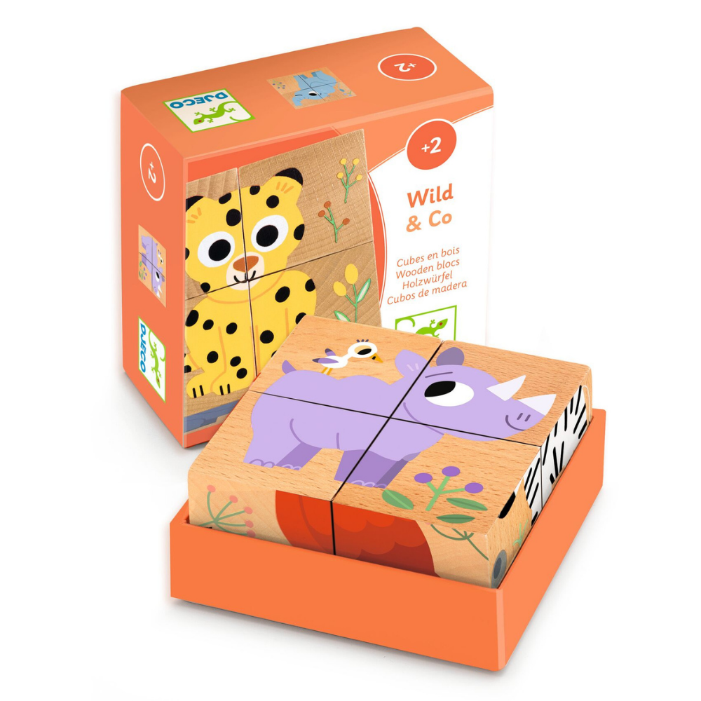 Djeco 4 Wooden Cubes / Wild & Co