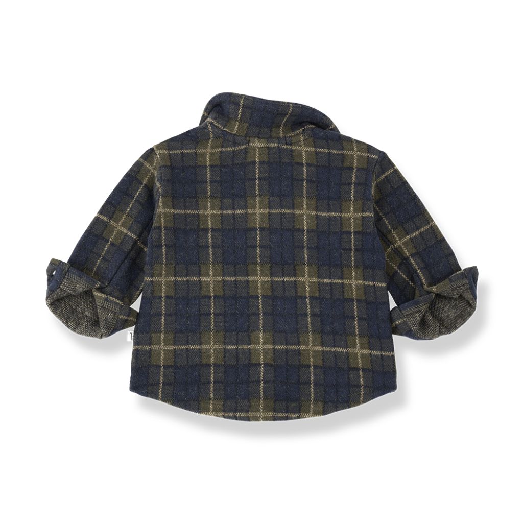 1 + in the Family ATLIN navy check baby shirt in Scottish check fleece with a chest pocket