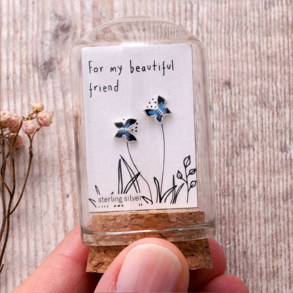 For My Friend Blue Enamel Butterfly Earrings