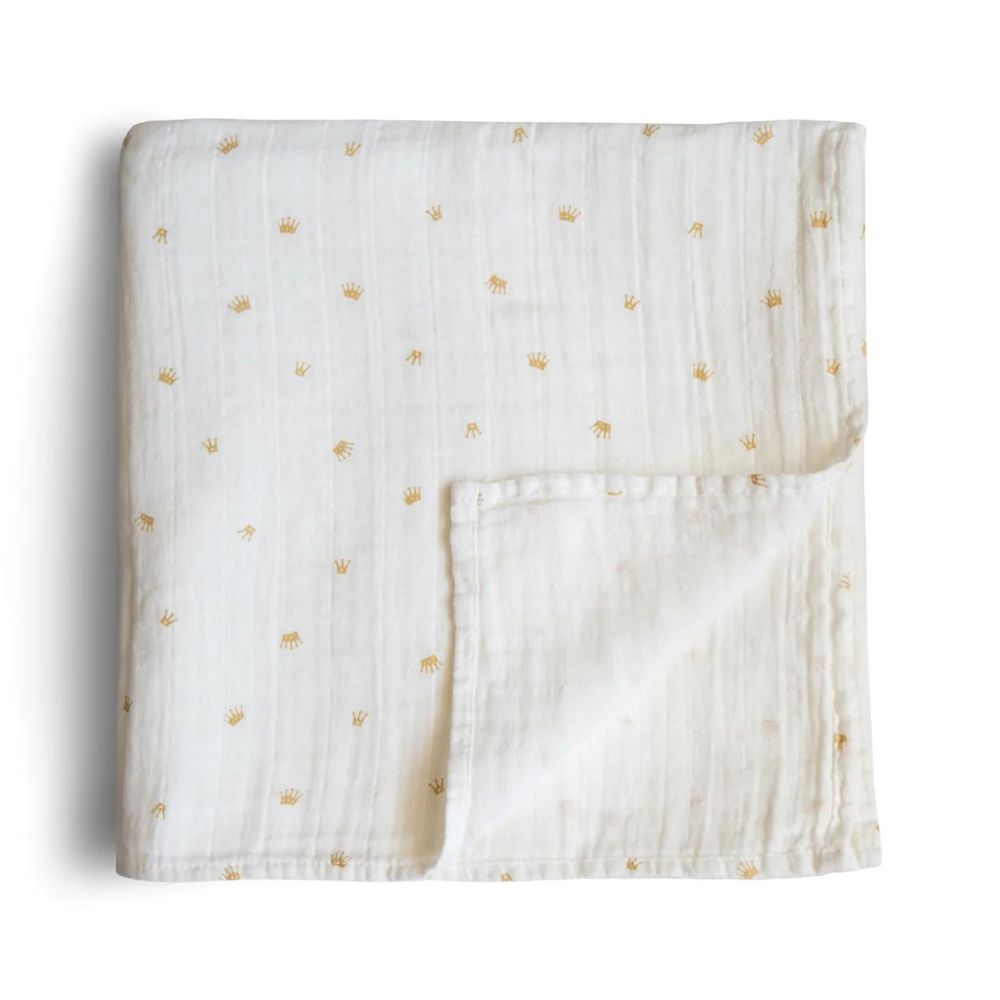 Mushie Organic Cotton Muslin Baby Swaddle - Crowns