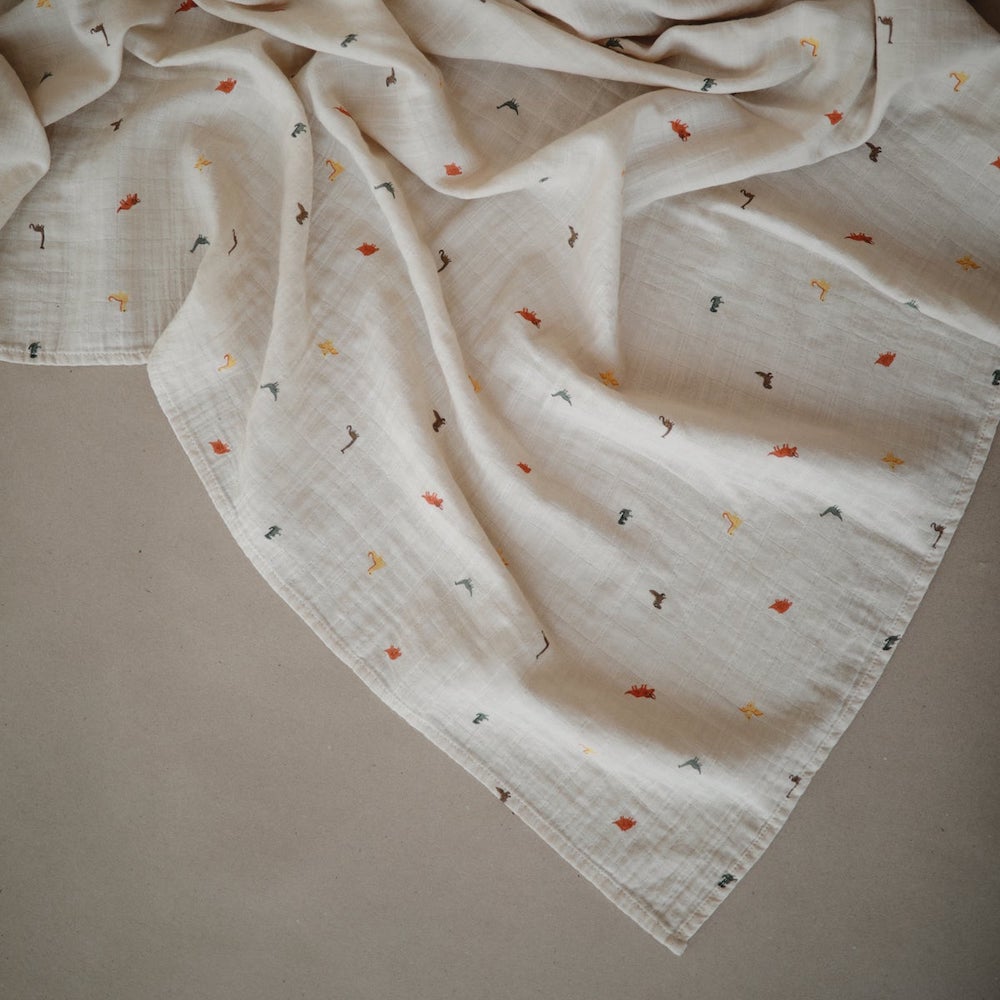 Mushie Organic Cotton Muslin Baby Swaddle - Dinosaurs