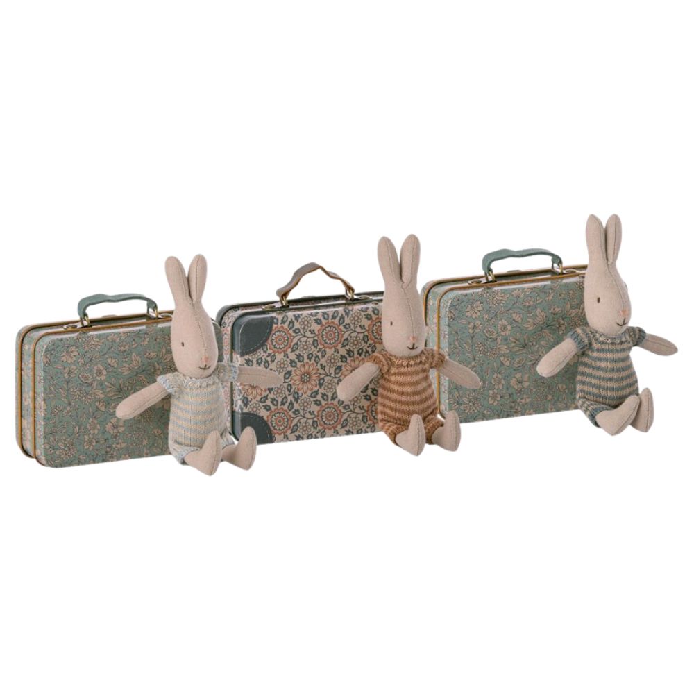 Maileg Rabbit Micro with Suitcase Dusty Blue