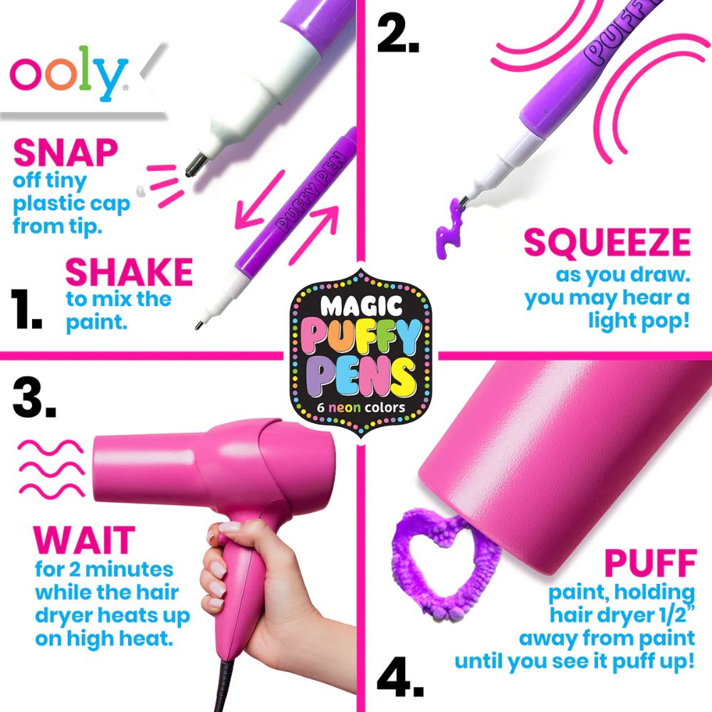 Magic Puffy Neon Pens - Set of 6