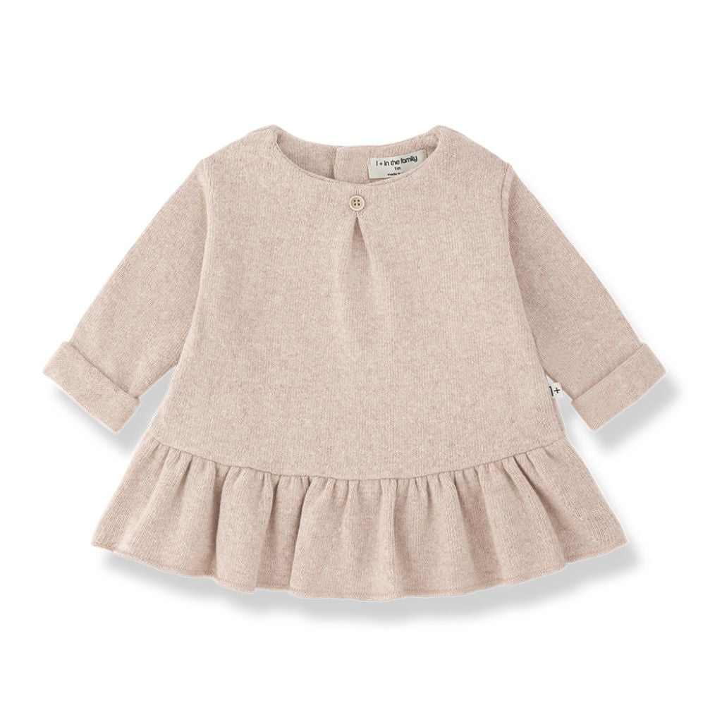 1 + in the Family GIVERNY blush newborn dress in soft plain fleece with a ruffled hem