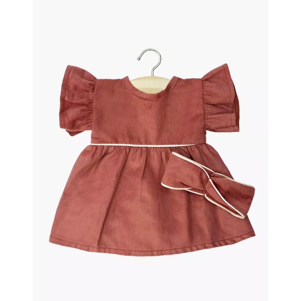 Minikane Clothing for Bambinis 47cm - Daisy dress and its crossed headband in marsala corduroy