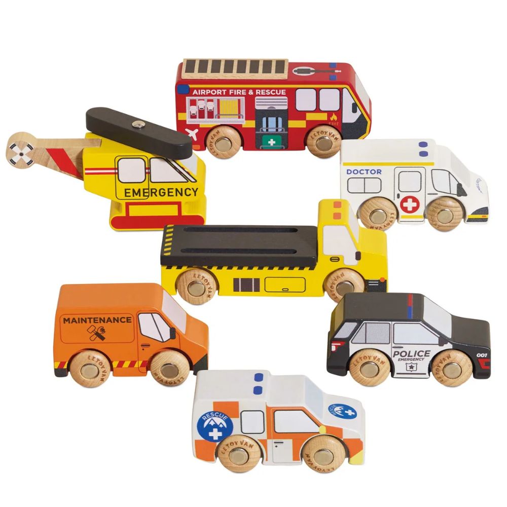 Le Toy Van Transportation - Emergency Helicopter & Rescue Cars