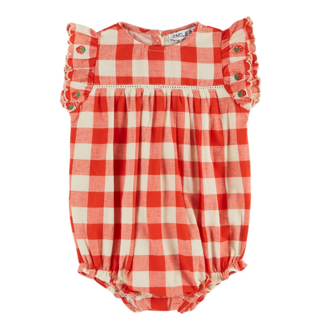 Emile & Ida Strawberry Embroidered Bloomer Jumpsuit