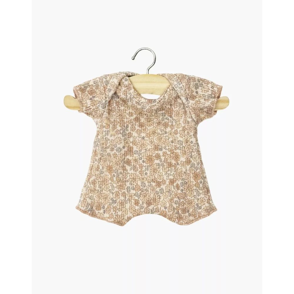 Minikane Babies Collection 28cm– Ribbed knit shorty bodysuit Small cocoa flowers